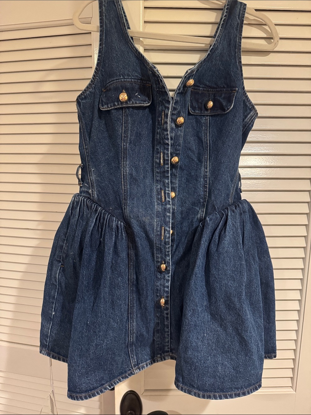 Self Portrait Flared Blue Denim Mini Dress with Belt.  NWT